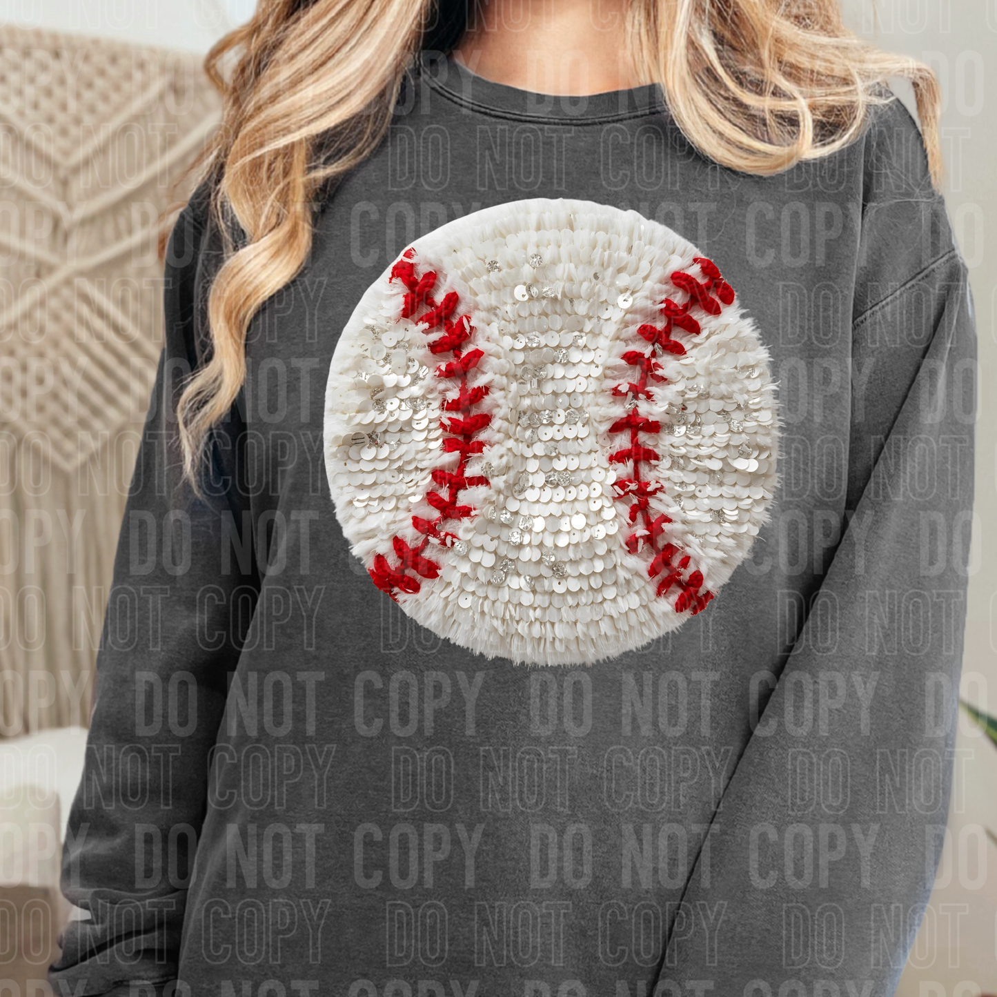 Baseball Sequin and Faux Yarn DTF transfer