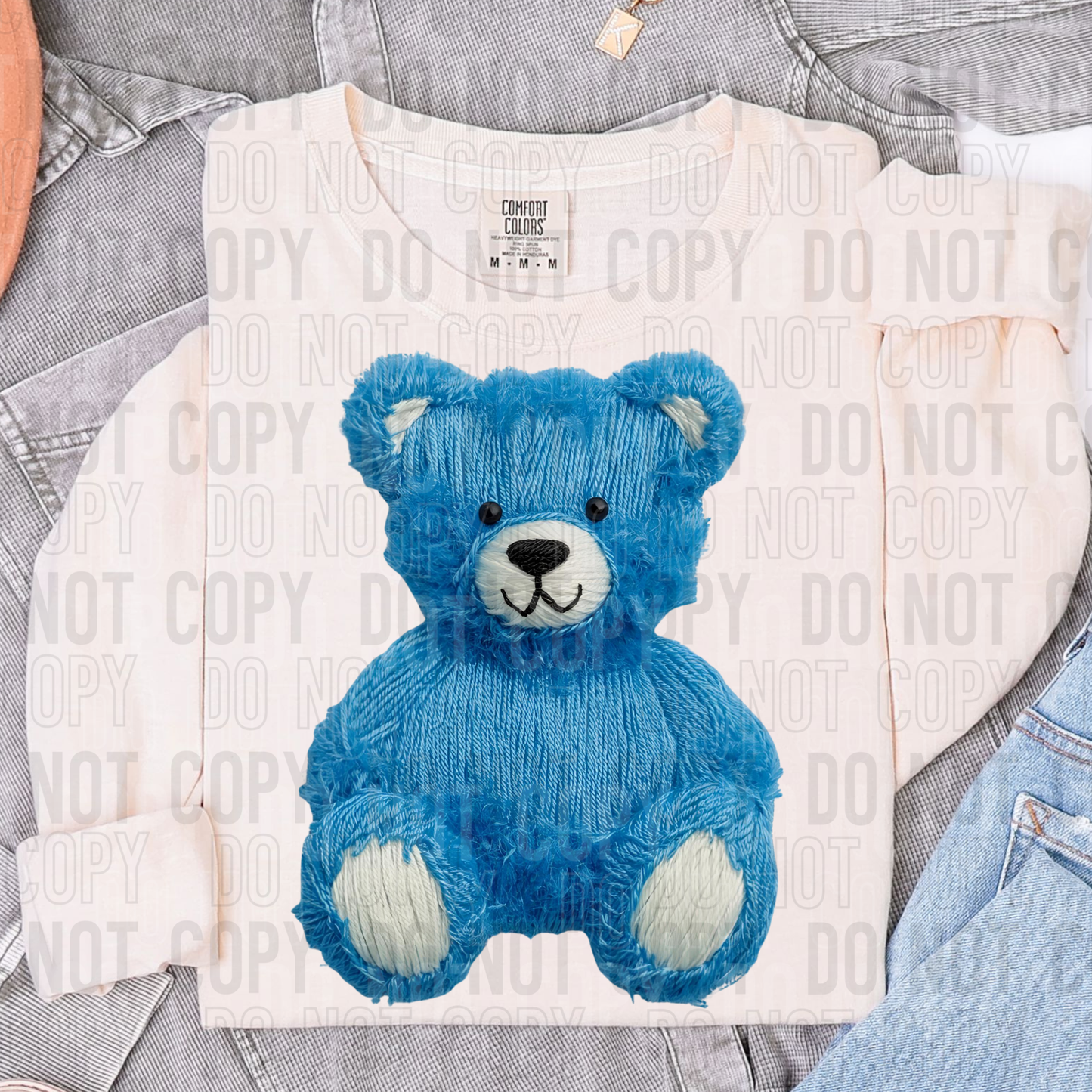 Blue Bear Faux Yarn DTF transfer