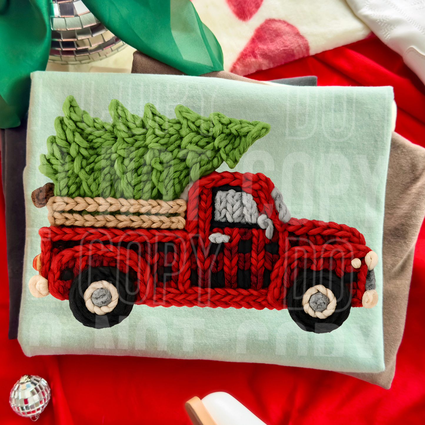 Buffalo Plaid Christmas Truck Faux Yarn DTF transfer