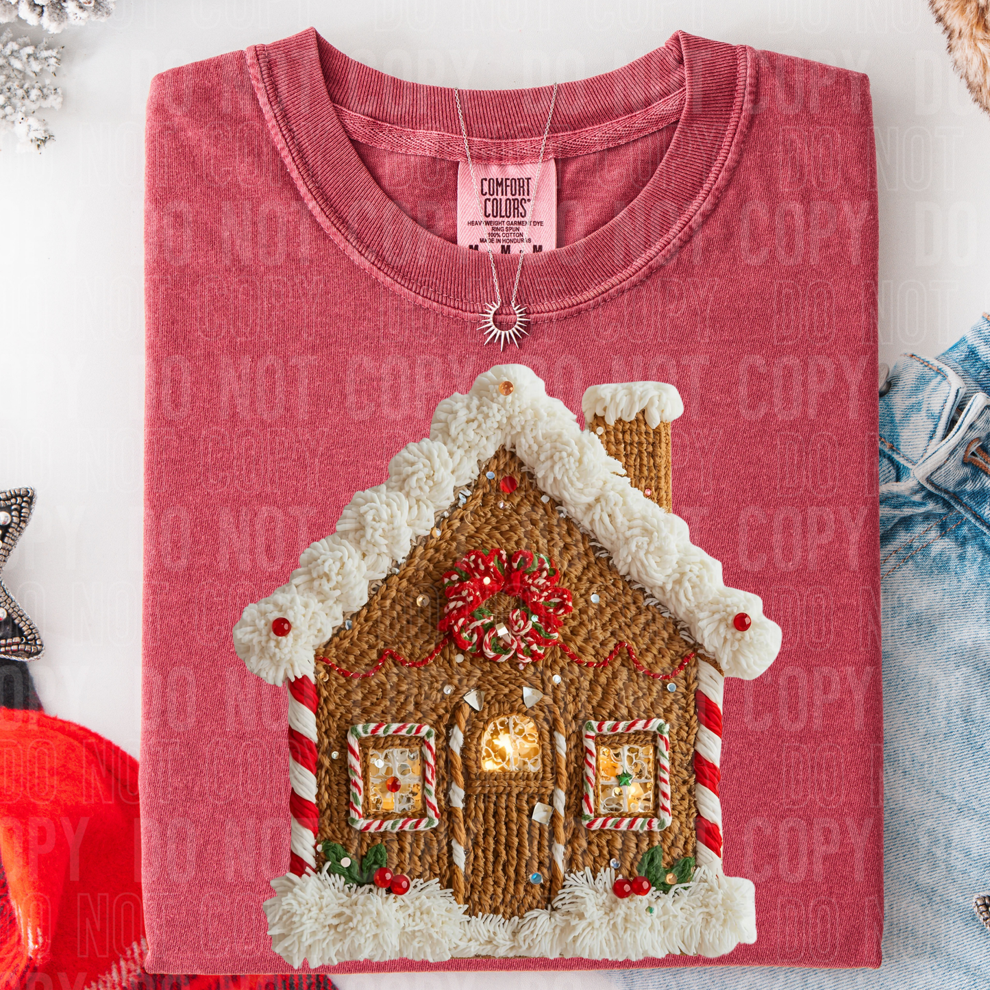 Gingerbread House Faux Yarn DTF transfer