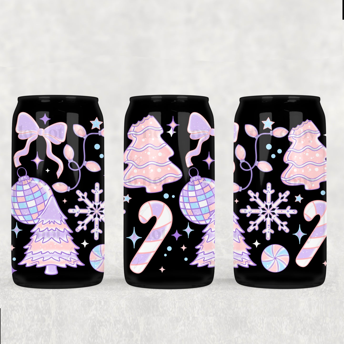 Pastel Christmas 16 oz UV DTF Glass Can Wrap