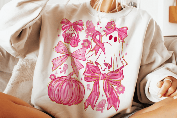 In October we wear pink ghosts pumpkins and bows