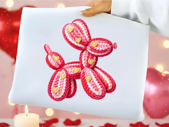 Knit Valentine's Balloon Dog DTF Transfer