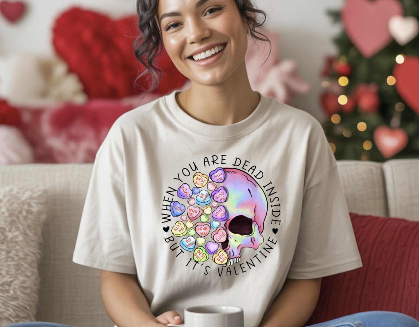 When you are dead inside, but it's Valentine's skull DTF Transfer