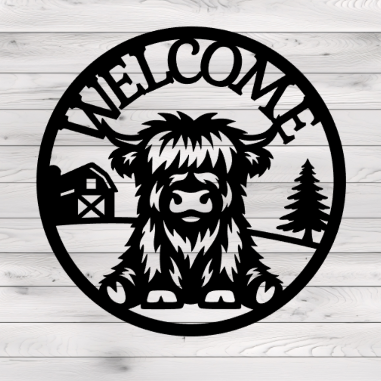 Welcome Highland Cow Farm Metal Plasma Cut Sign