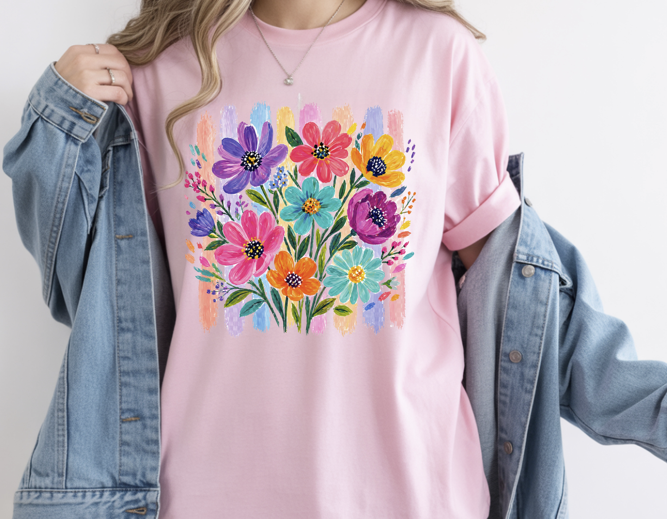 Stripped boho floral DTF Transfer