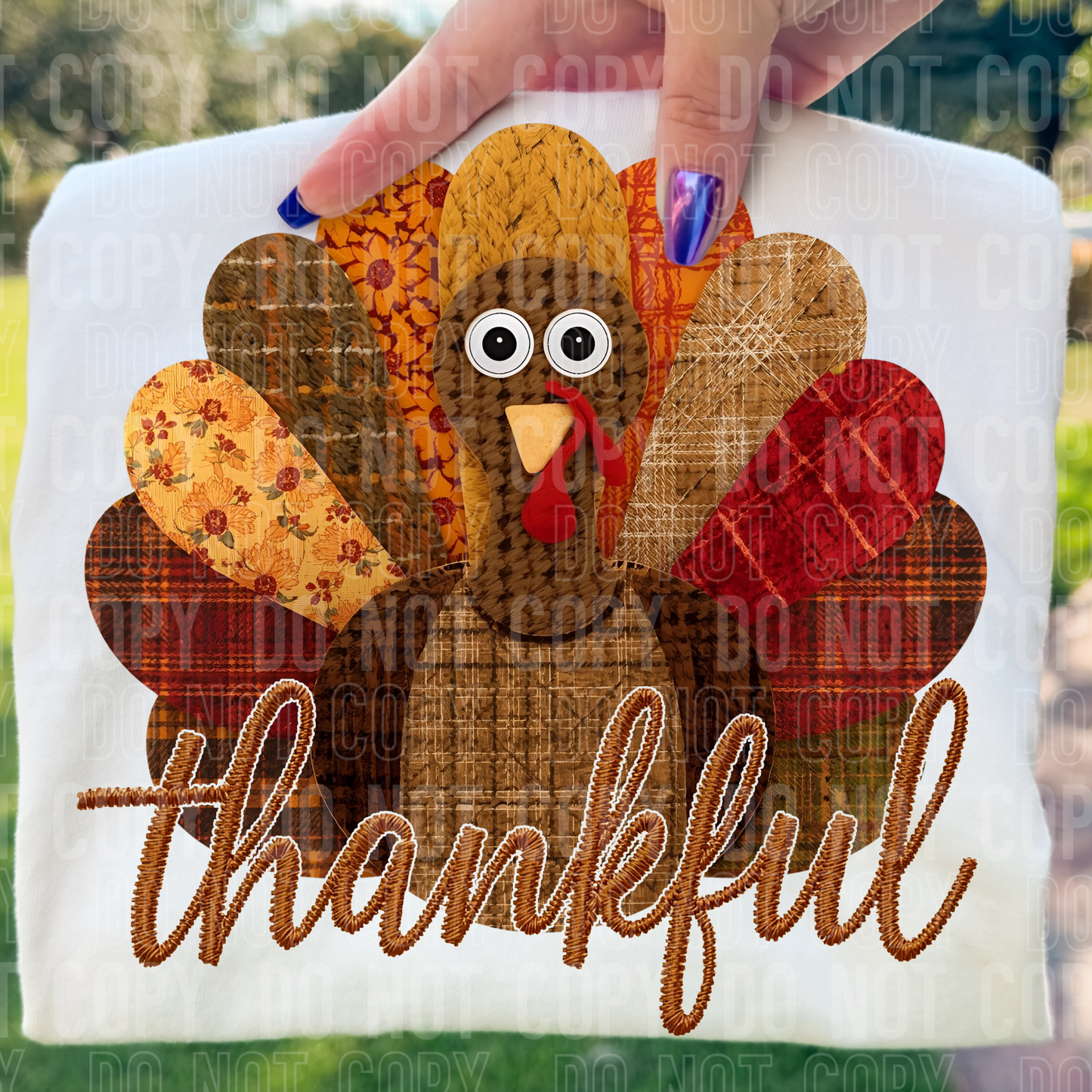 Thankful Turkey Faux Quilt DTF transfer