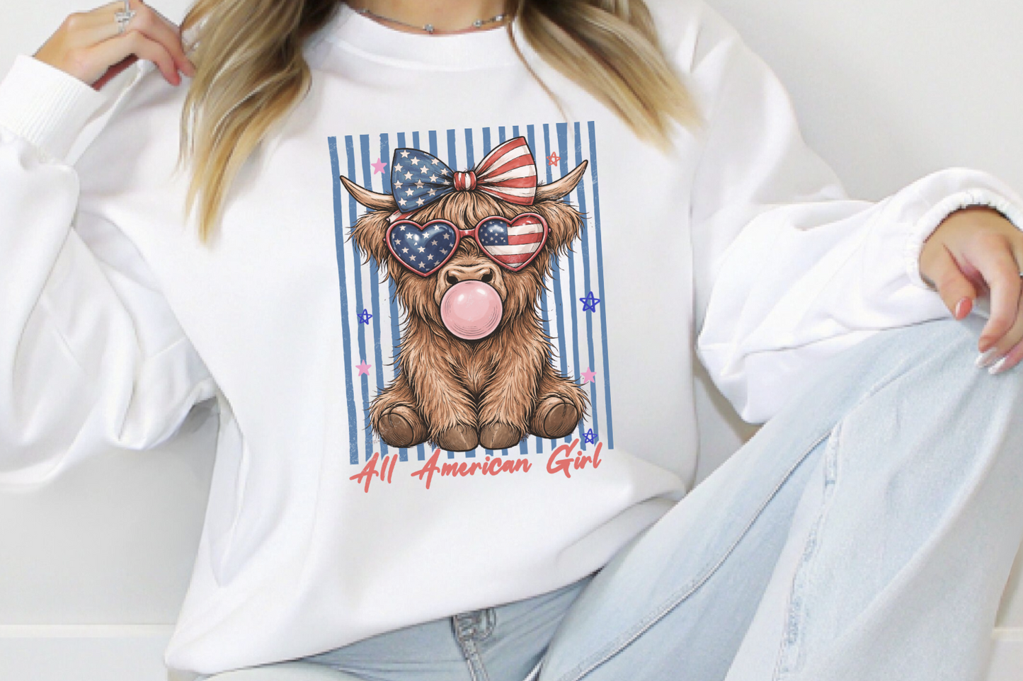 All American Girl Highland Cow DTF Transfer