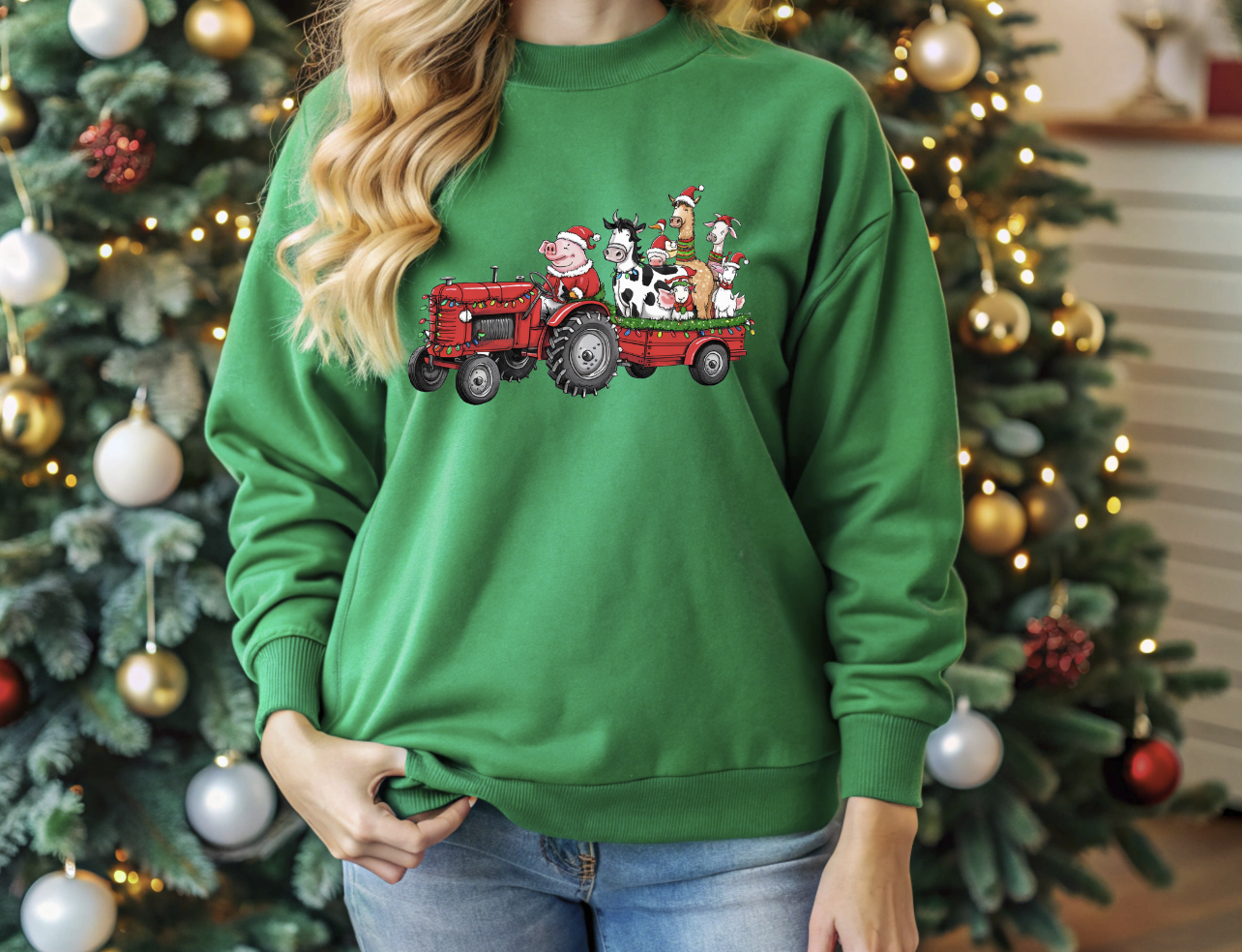 DTF transfer Farm animals Christmas tractor