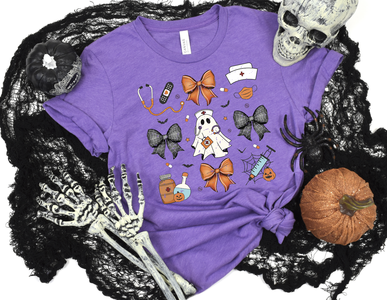 Halloween Nurse Coquette Bows and Ghosts