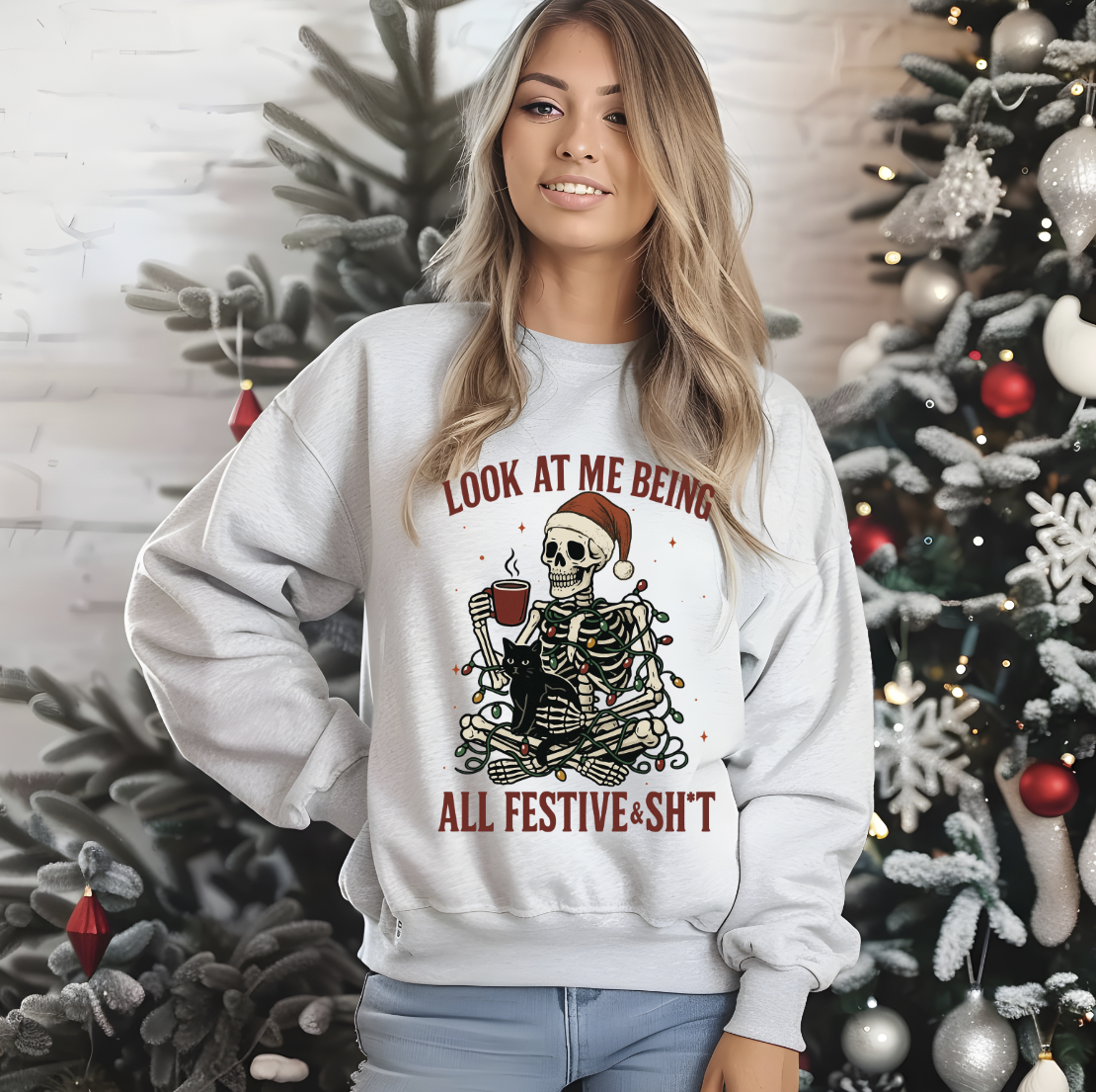 DTF transfer Look at me being all festive Christmas Skeleton