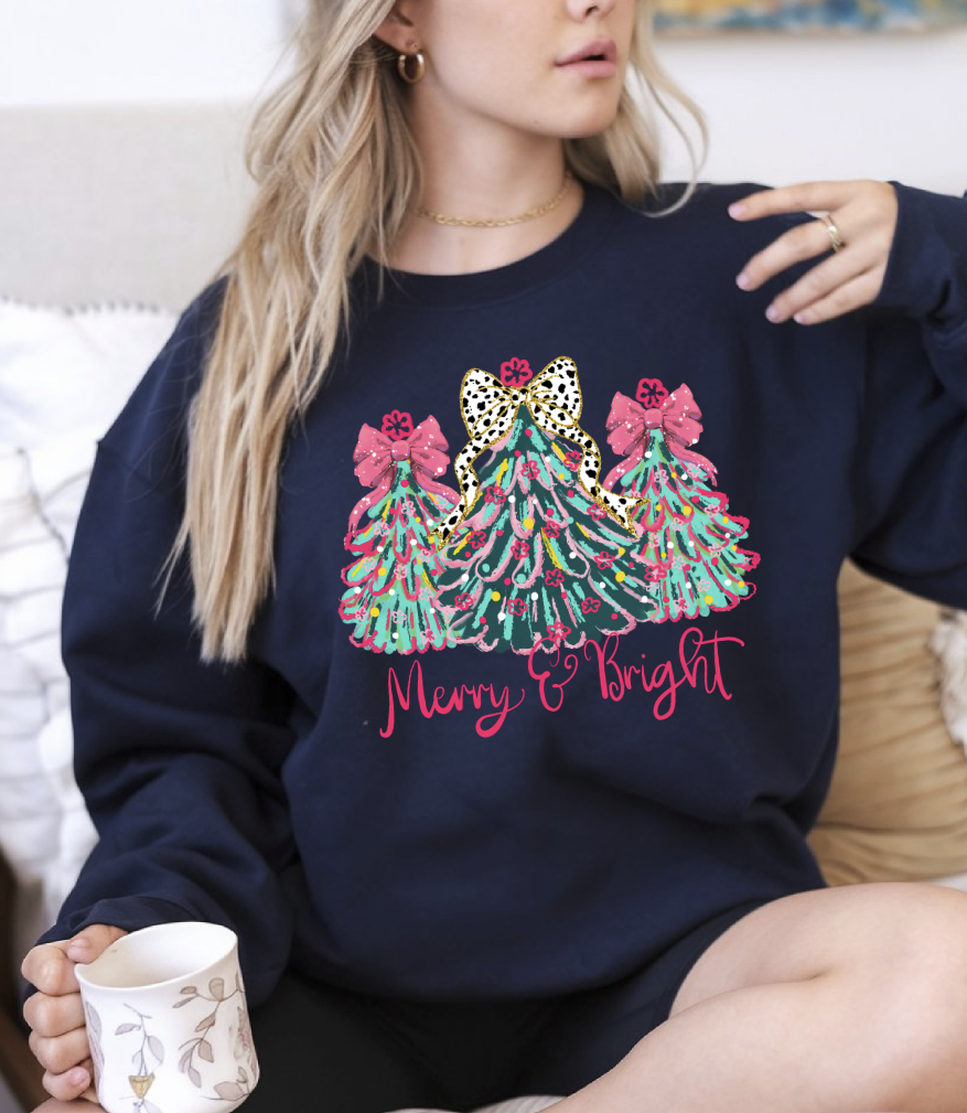 Merry and Bright Coquette Christmas Tree DTF Transfer