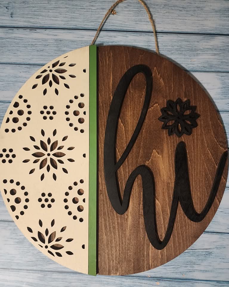 “Hi” Wooden Door Hanger – Modern Farmhouse Welcome Sign