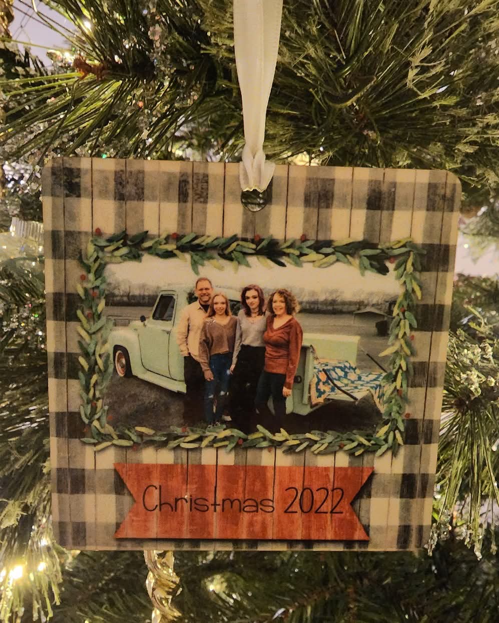 Buffalo Plaid Square Christmas Ornament