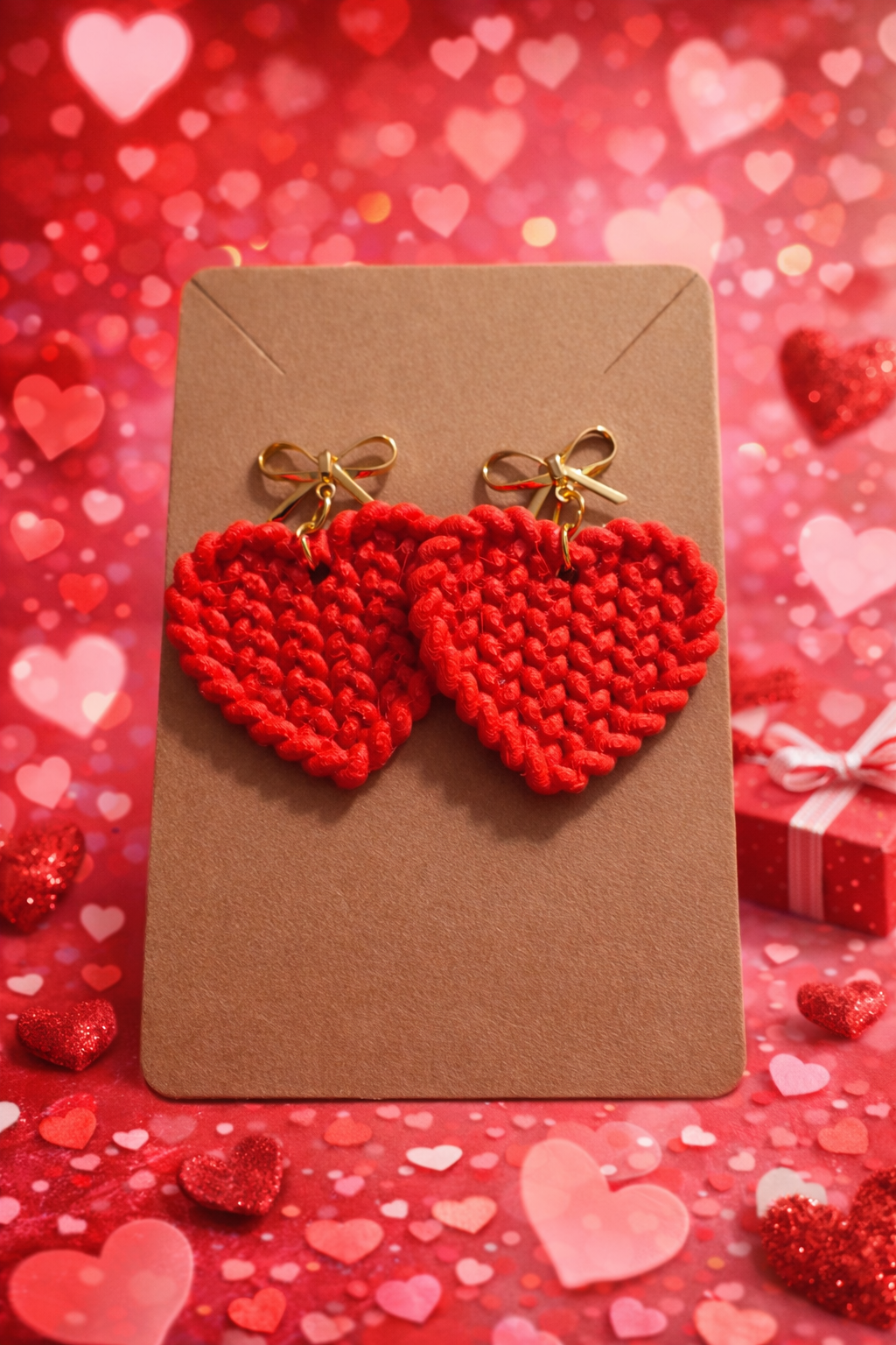 Red Heart Knit Earrings – Valentine’s Day Jewelry