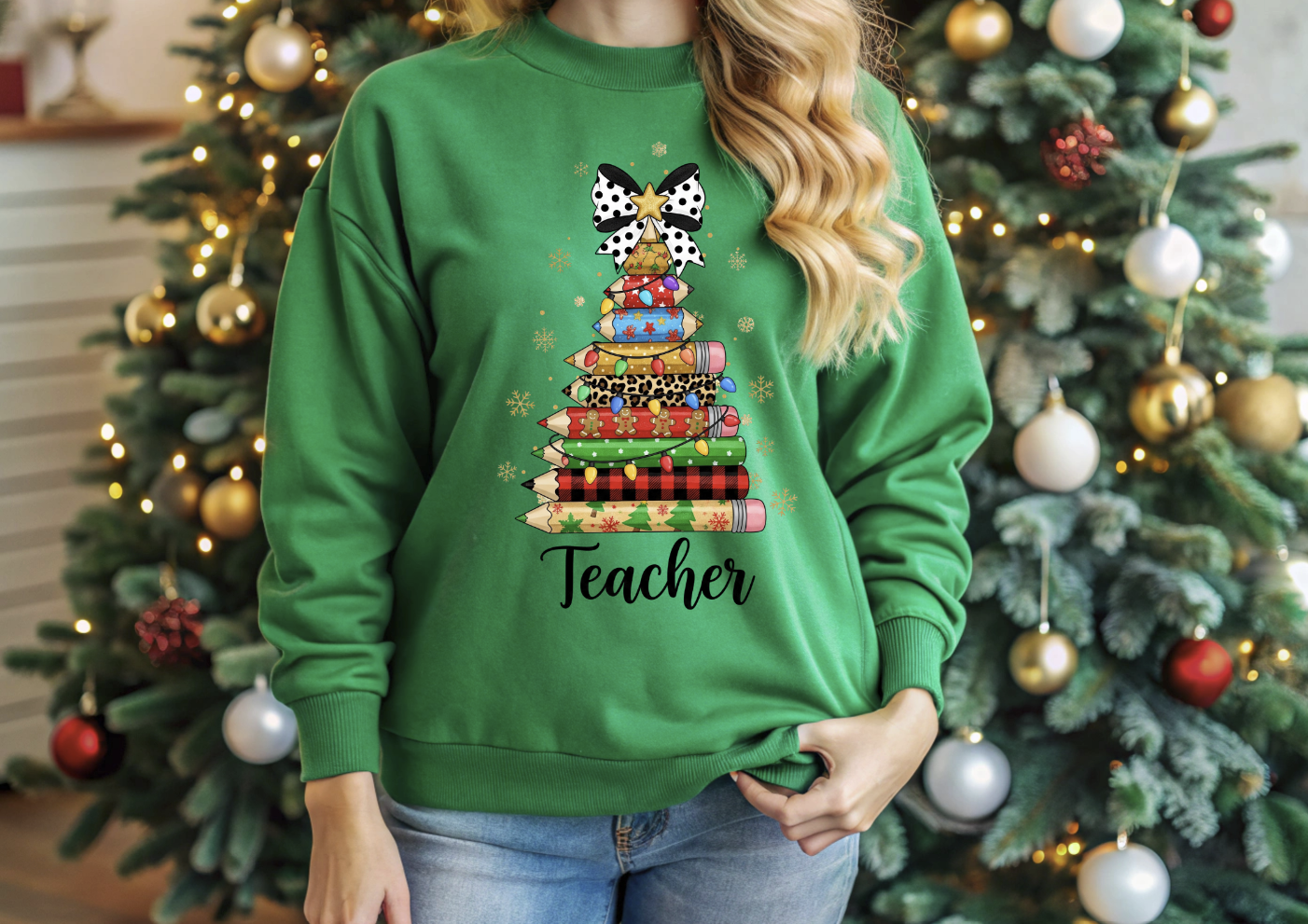 DTF transfer Teacher Pencil Christmas Tree