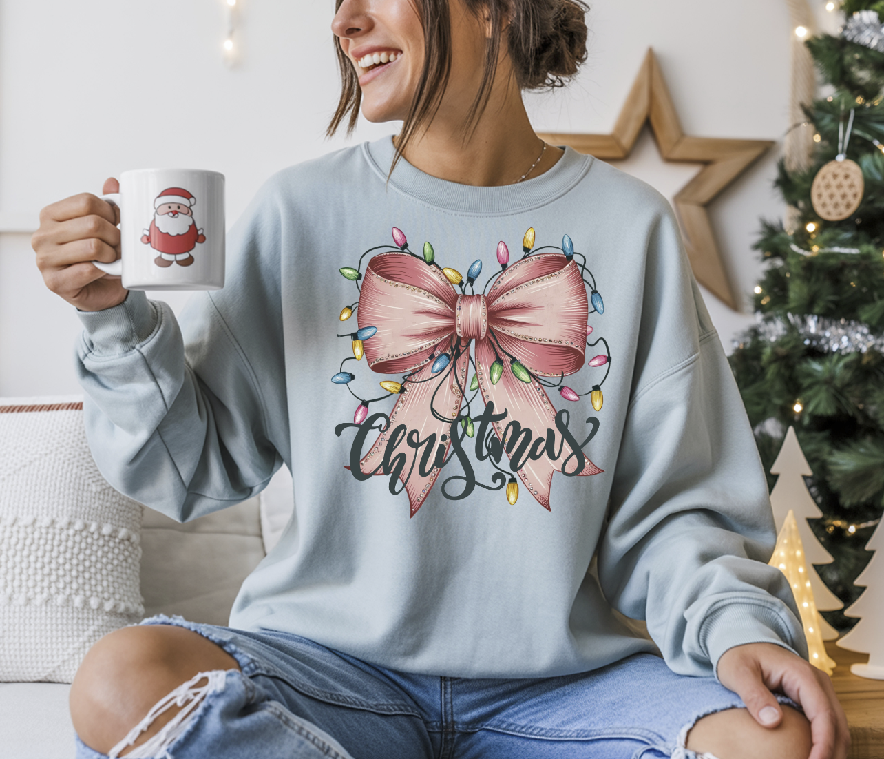 Christmas Light Coquette Bow DTF Transfer