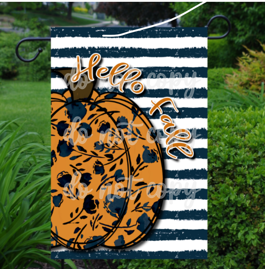 Navy Hello Fall Striped Garden Flag