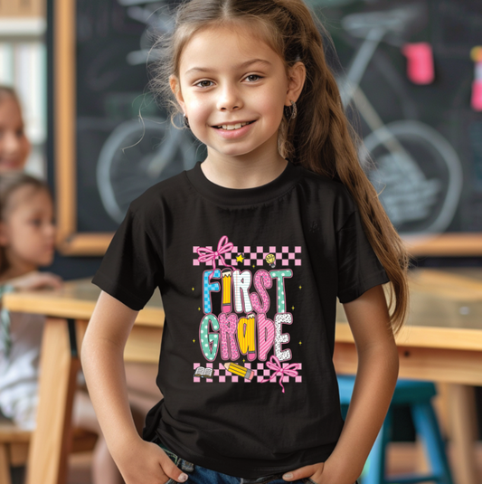 Back to School First Grade Coquette Bow