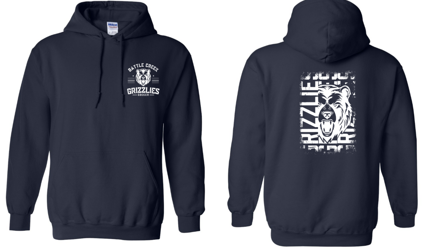 Grizzlies Soccer Gildan Hoodie Front and Back