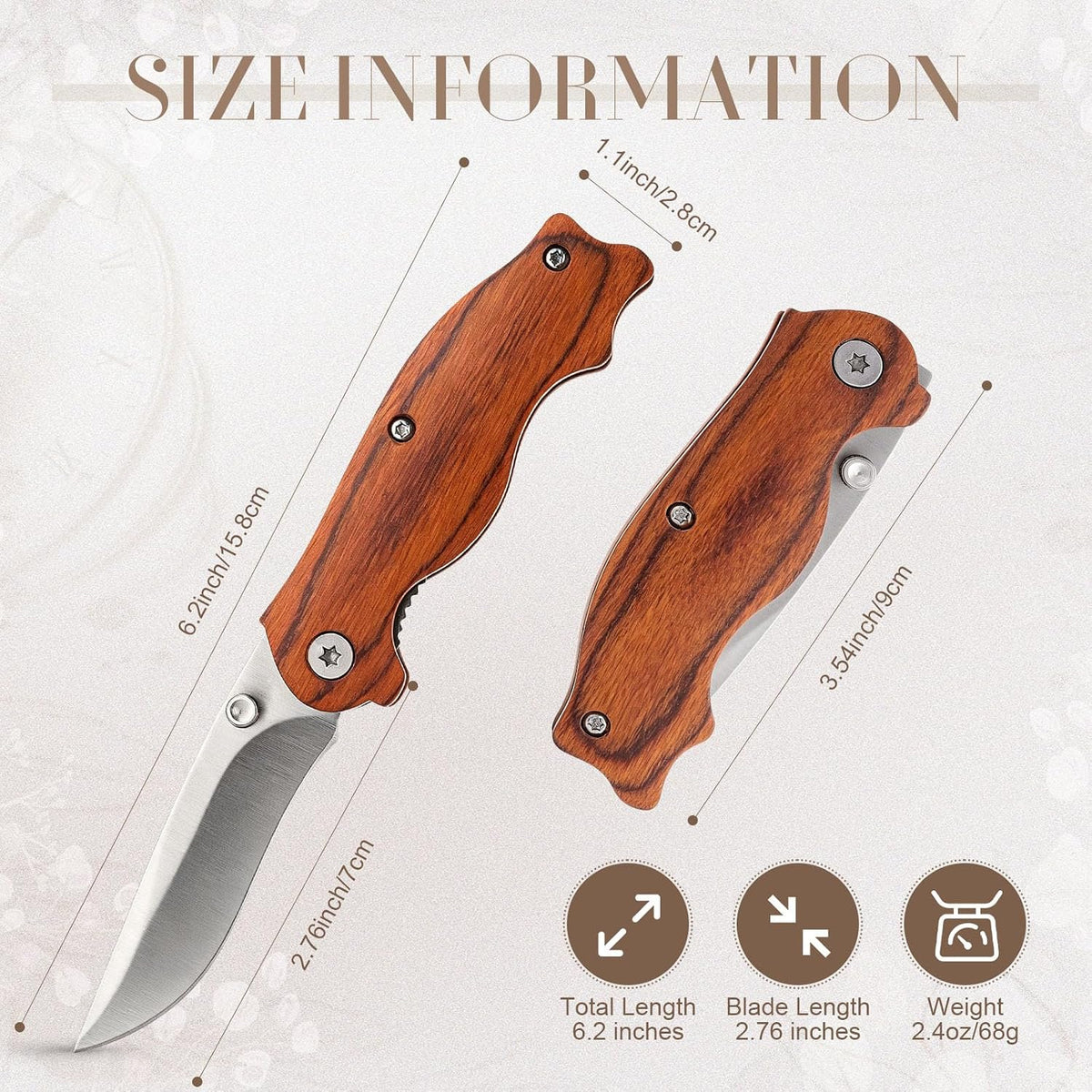 Folding Knives, Stainless Steel, Brown, Retro