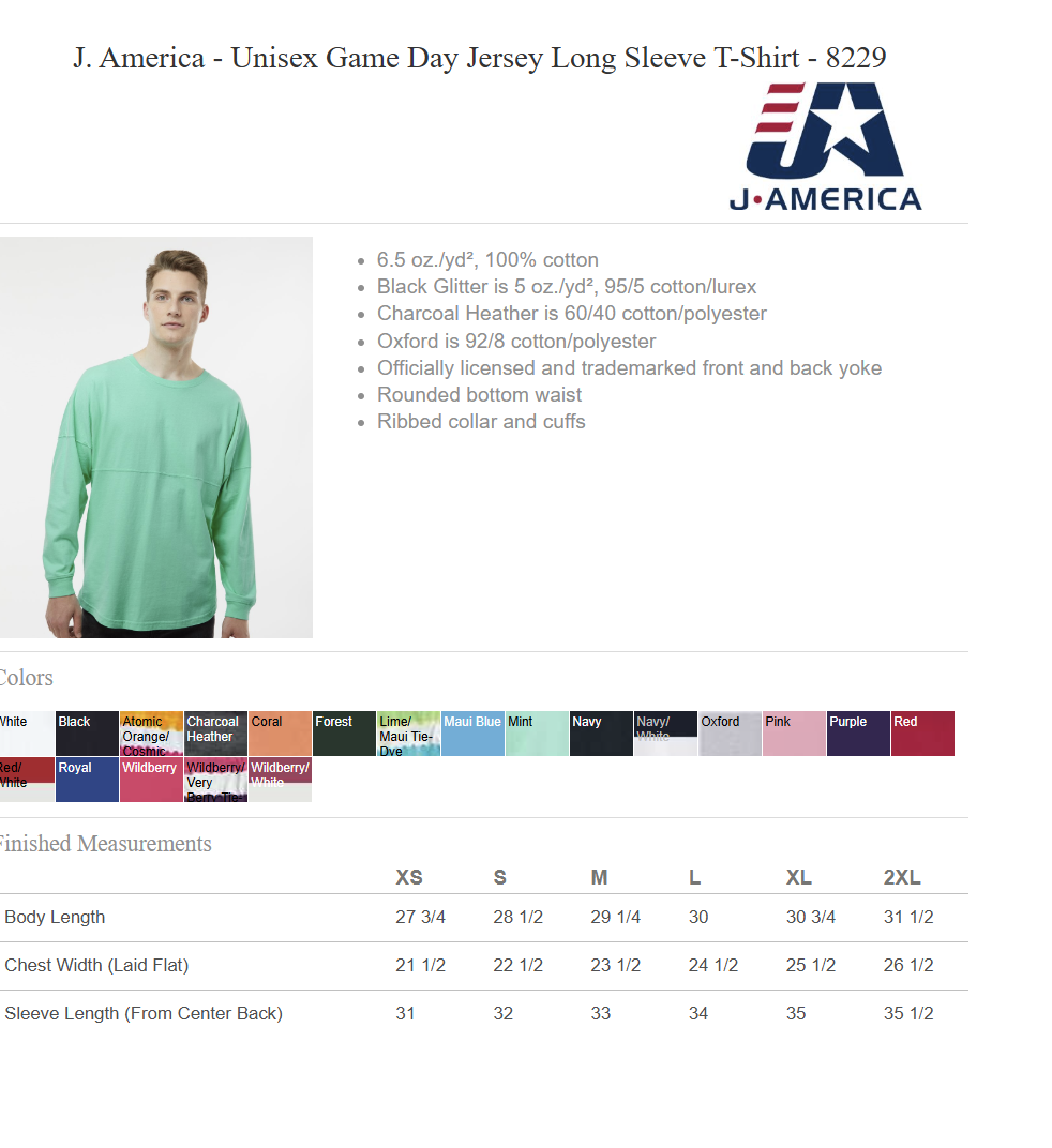 J America Long Sleeve Grizzles Oversized Collegiate Back Print