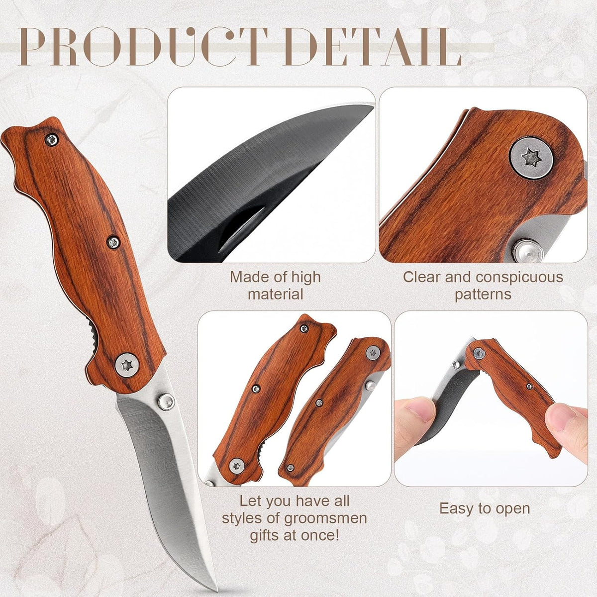 Folding Knives, Stainless Steel, Brown, Retro