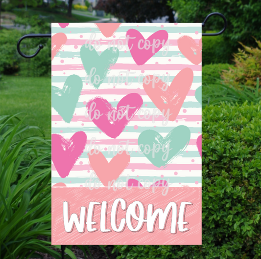 Welcome Hearts Garden Flag