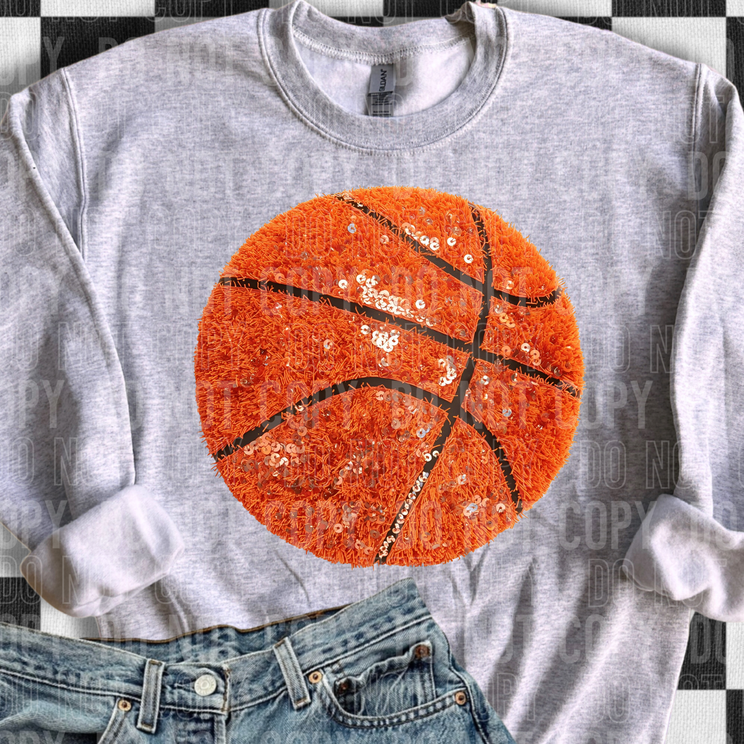 Basketball Sequin and Faux Yarn DTF transfer