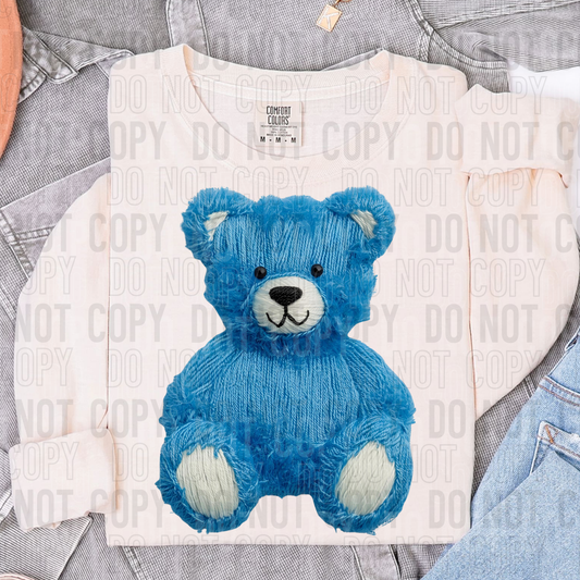 Blue Bear Faux Yarn DTF transfer