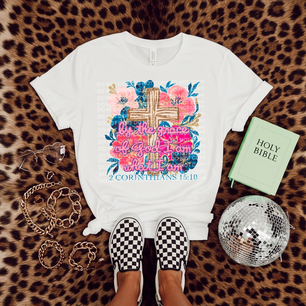 DTF transfer By the grace of God Floral cross