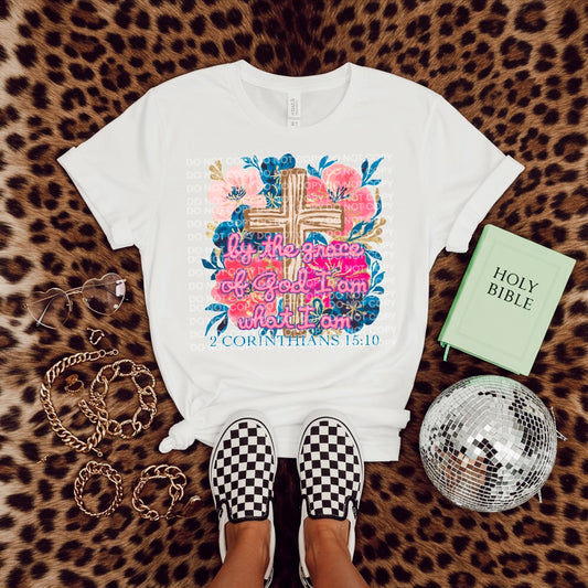 DTF transfer By the grace of God Floral cross