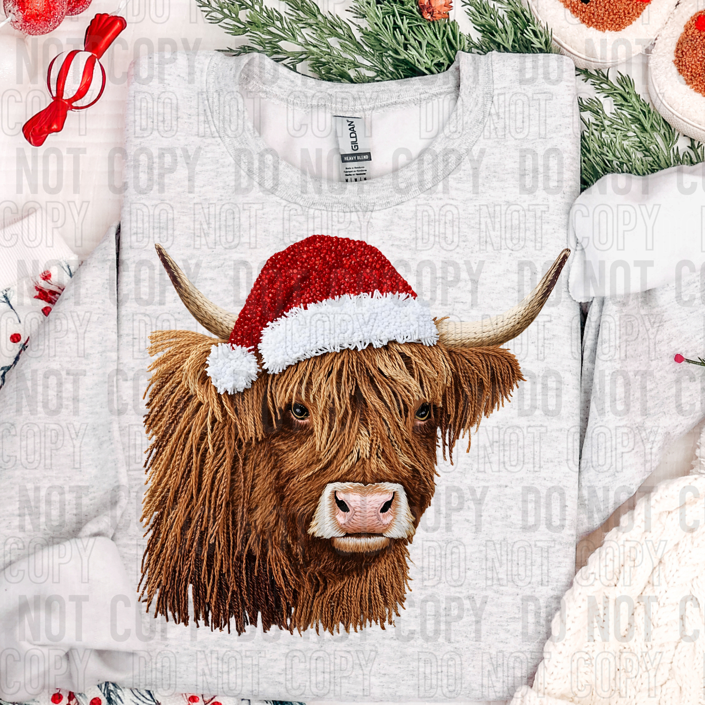 Christmas Highland Cow Faux Yarn DTF transfer