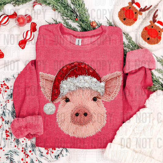 Christmas Pig Faux Yarn DTF transfer