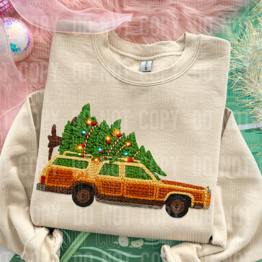 Faux Yarn Christmas Stationwagon DTF transfer