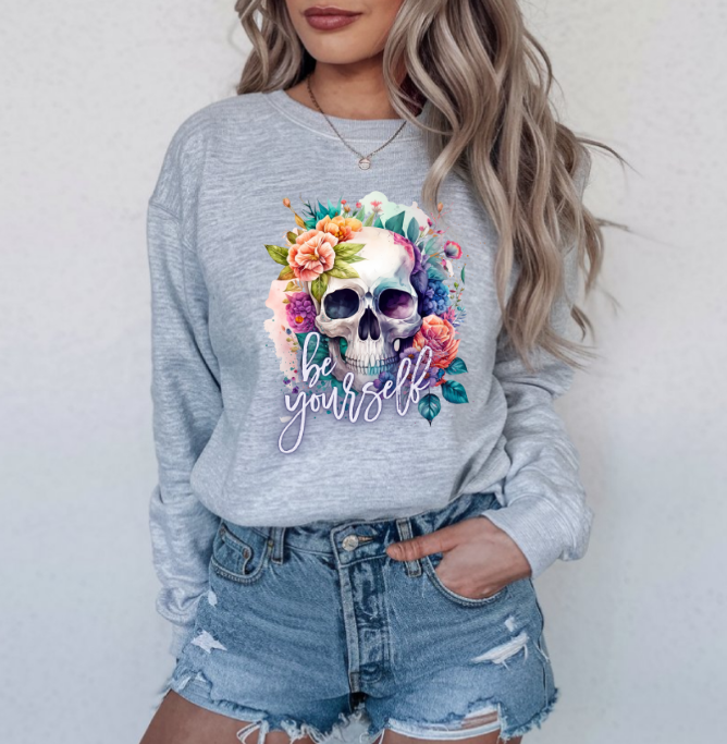Be yourself floral skull
