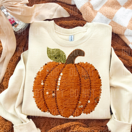 Fall Pumpkin Sequins and Faux Yarn DTF transfer