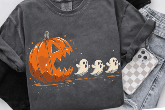 Funny Halloween Pac Man Pumpkin and Ghosts