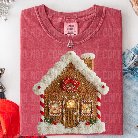 Gingerbread House Faux Yarn DTF transfer