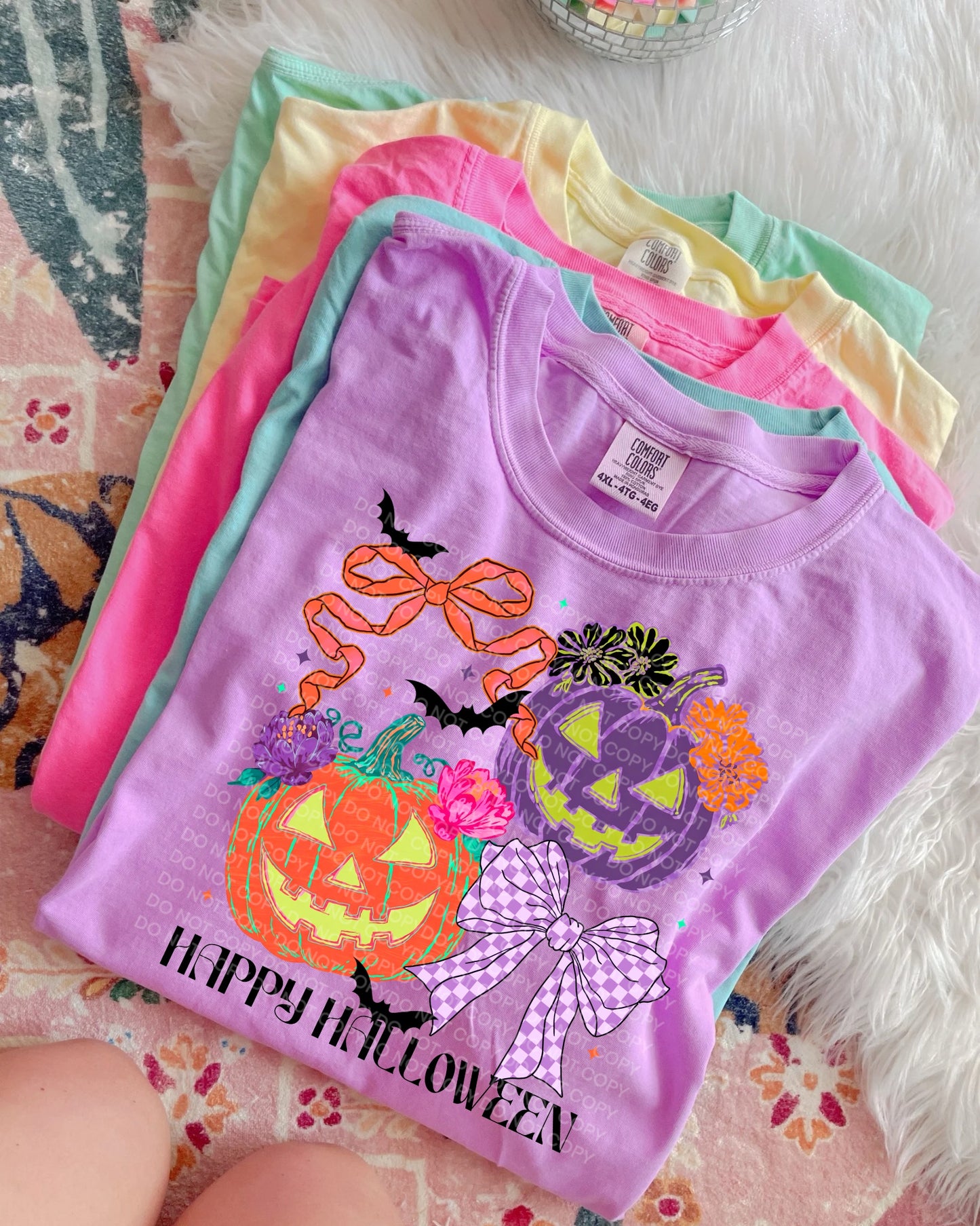 DTF transfer Neon Happy Halloween Coquette Bow