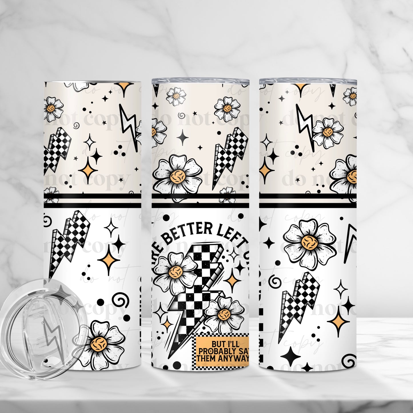 Better left unsaid checkered floral 20 oz tumbler
