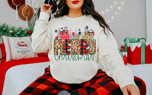 DTF transfer Merry Christmas Buffalo Plaid and Leopard Print