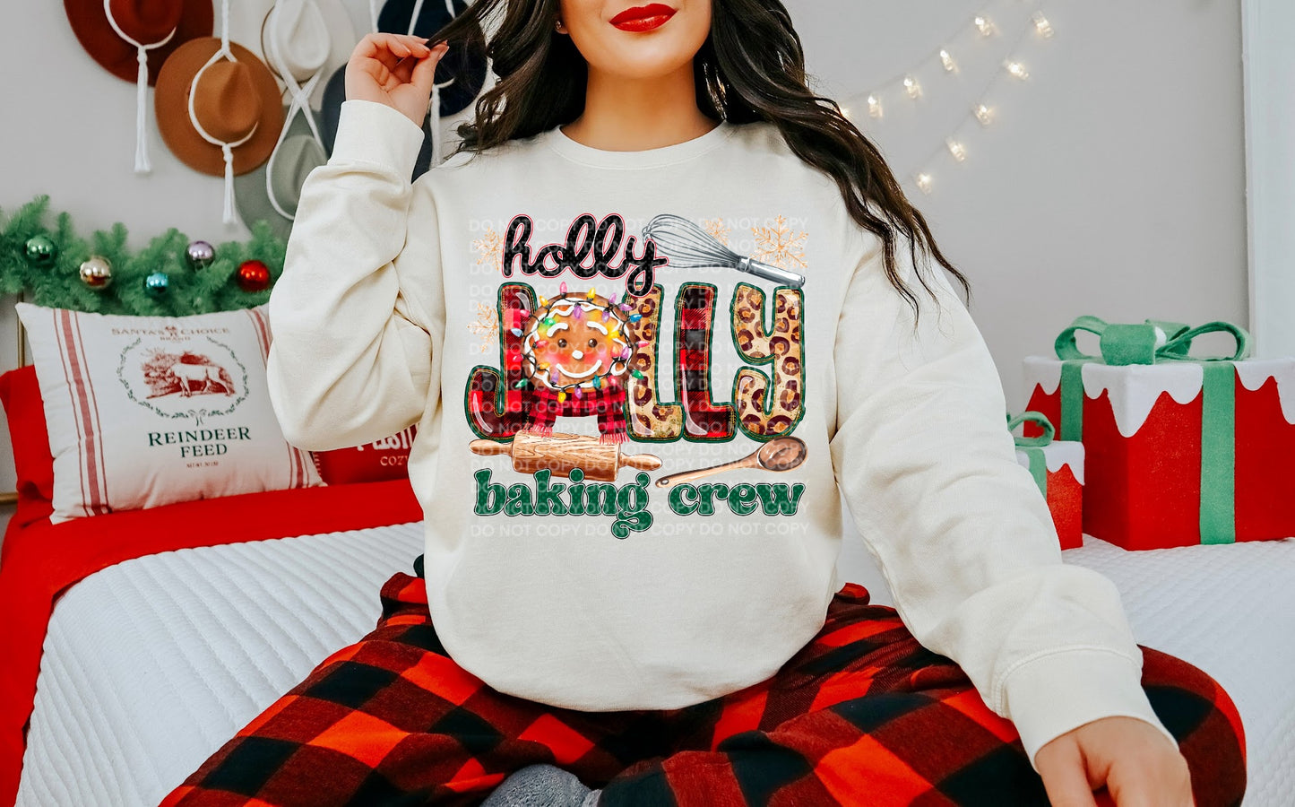 DTF transfer Holly Jolly Baking Crew Buffalo Plaid and Leopard print