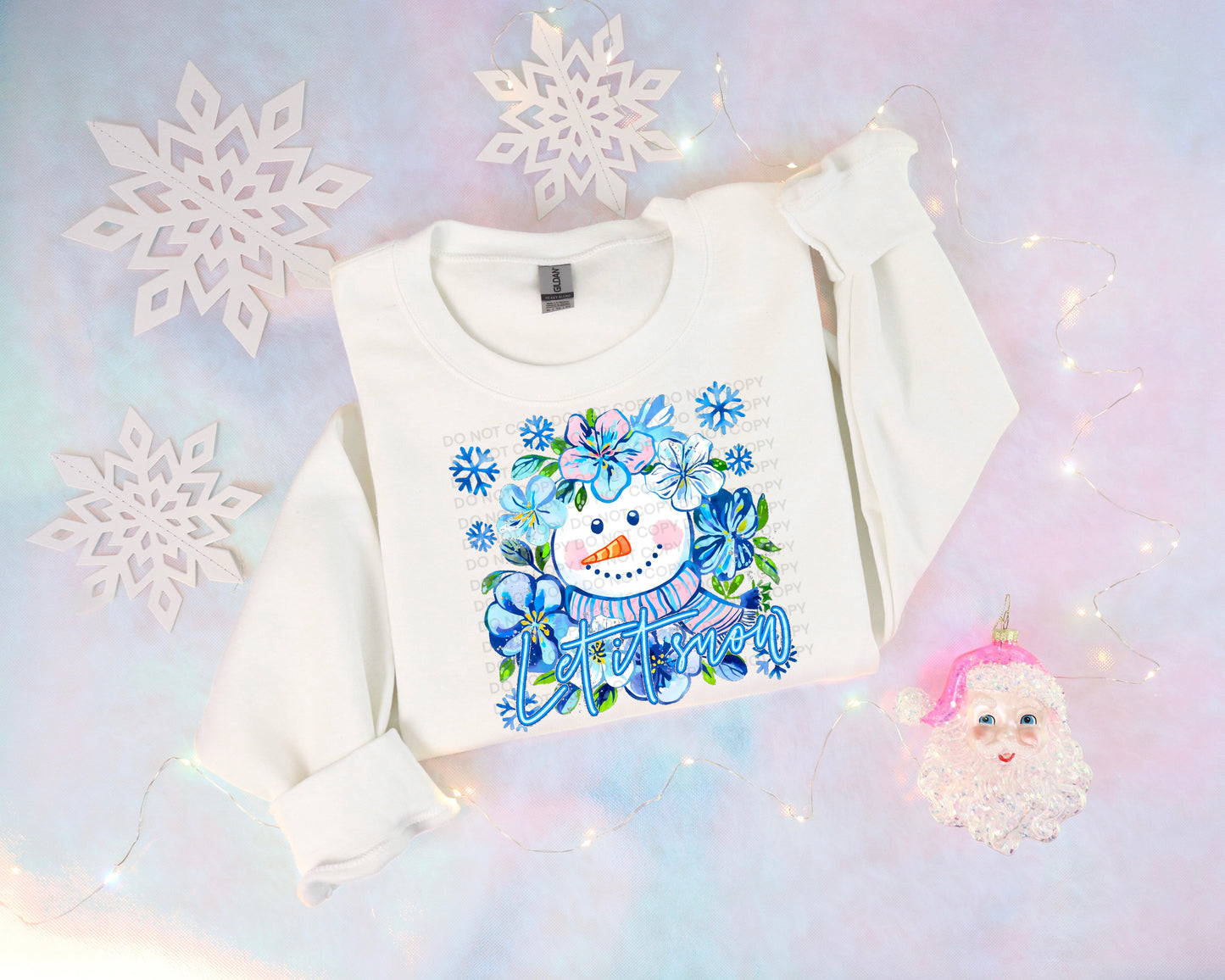 DTF transfer Blue Floral Let is Snow Snowman