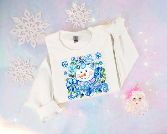 DTF transfer Blue Floral Let is Snow Snowman