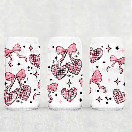 Checkered Heart Disco 16 oz UV DTF Glass Can Wrap