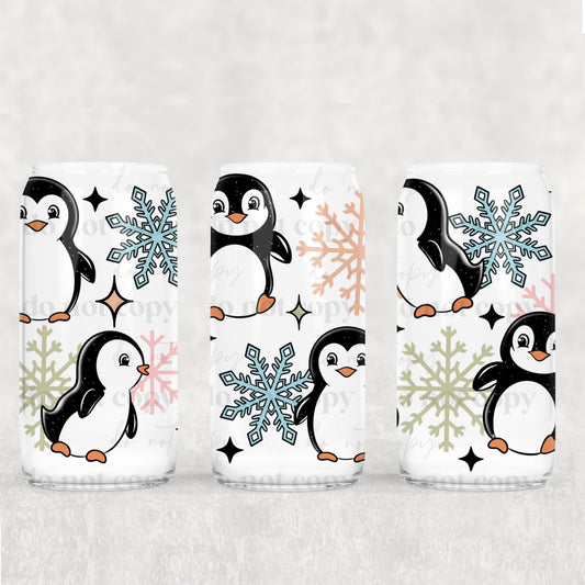 Penguin and Snowflake UV DTF 16 oz Cup Wrap