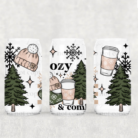 Cozy and Comfy 16 oz UV DTF Glass Can Wrap