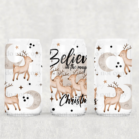 Believe in the Magic of Christmas 16 oz UV DTF Glass Can Wrap
