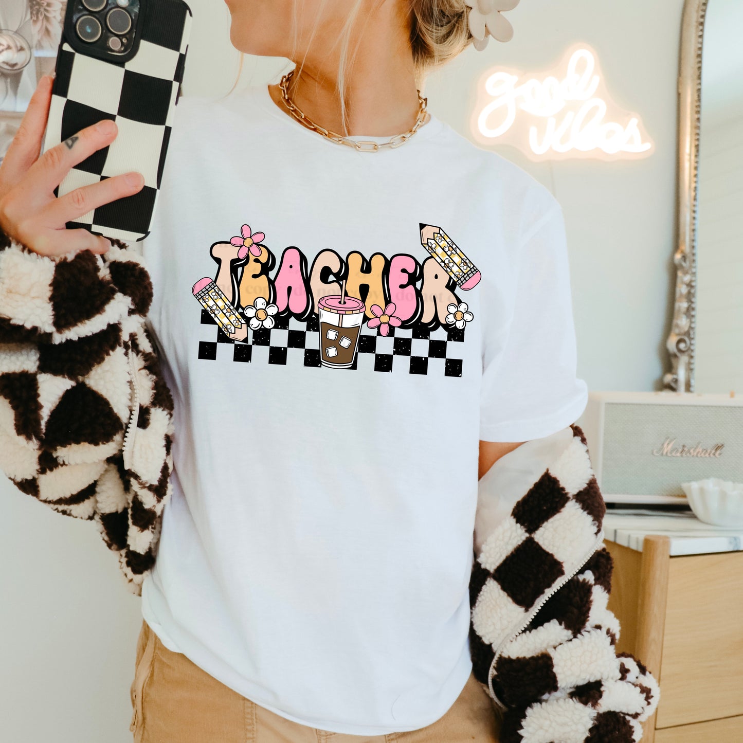 Teacher Coffee Checkered